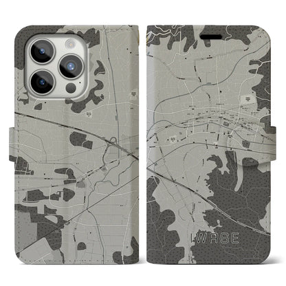 【岩瀬（茨城県）】地図柄iPhoneケース（手帳タイプ）モノトーン・iPhone 15 Pro 用