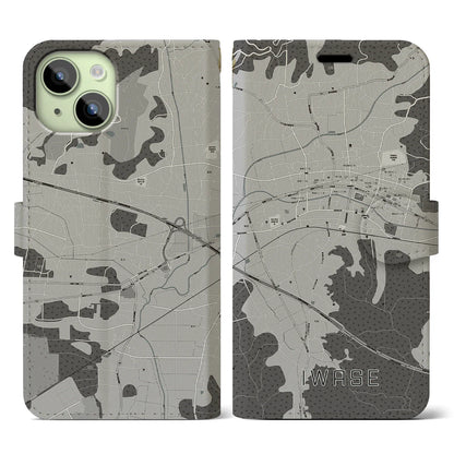 【岩瀬（茨城県）】地図柄iPhoneケース（手帳タイプ）モノトーン・iPhone 15 用