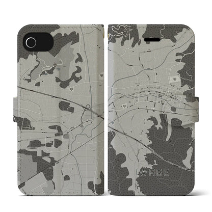 【岩瀬（茨城県）】地図柄iPhoneケース（手帳タイプ）モノトーン・iPhone SE（第3 / 第2世代） / 8 / 7 / 6s / 6 用