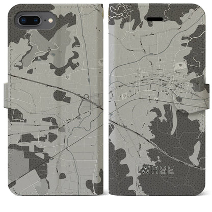 【岩瀬（茨城県）】地図柄iPhoneケース（手帳タイプ）モノトーン・iPhone 8Plus /7Plus / 6sPlus / 6Plus 用