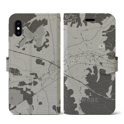 【岩瀬（茨城県）】地図柄iPhoneケース（手帳タイプ）モノトーン・iPhone XS / X 用