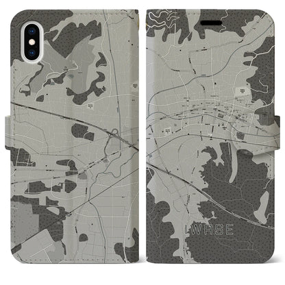 【岩瀬（茨城県）】地図柄iPhoneケース（手帳タイプ）モノトーン・iPhone XS Max 用