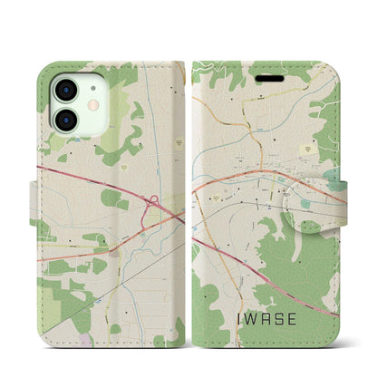 【岩瀬（茨城県）】地図柄iPhoneケース（手帳タイプ）ナチュラル・iPhone 12 mini 用