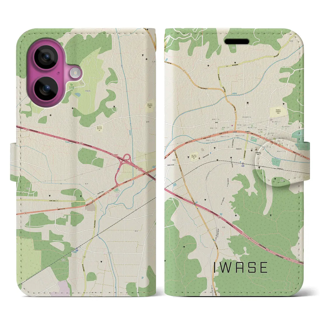 【岩瀬（茨城県）】地図柄iPhoneケース（手帳タイプ）ナチュラル・iPhone 16 Pro 用