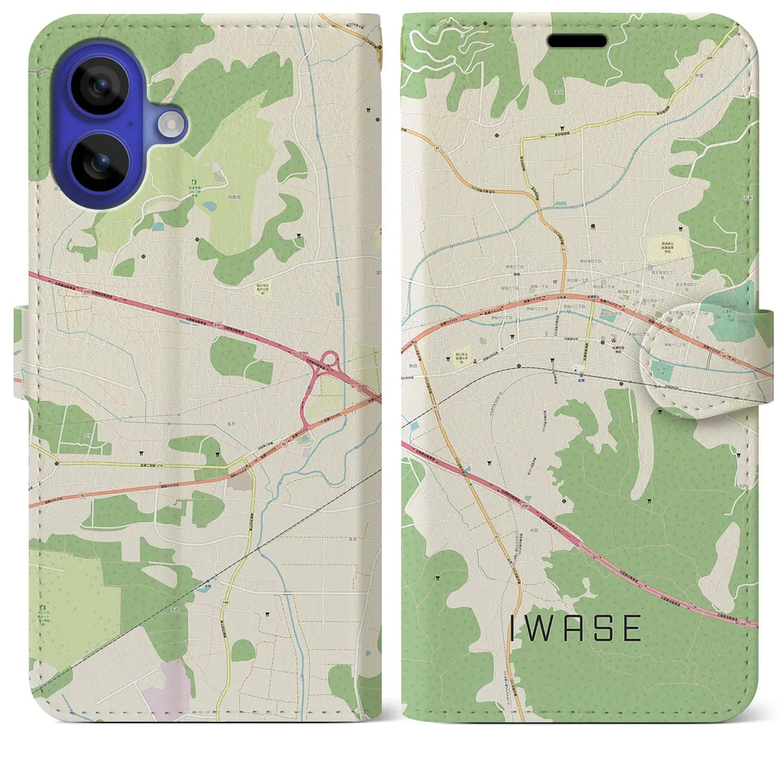 【岩瀬(茨城県)】地図柄iPhoneケース(手帳タイプ)ナチュラル・iPhone 16 Pro Max 用