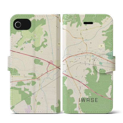 【岩瀬（茨城県）】地図柄iPhoneケース（手帳タイプ）ナチュラル・iPhone SE（第3 / 第2世代） / 8 / 7 / 6s / 6 用