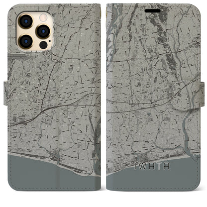【磐田（静岡県）】地図柄iPhoneケース（手帳タイプ）モノトーン・iPhone 12 Pro Max 用