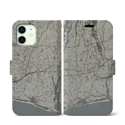 【磐田（静岡県）】地図柄iPhoneケース（手帳タイプ）モノトーン・iPhone 12 mini 用