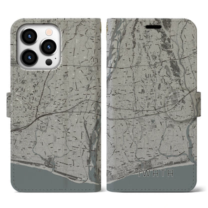 【磐田（静岡県）】地図柄iPhoneケース（手帳タイプ）モノトーン・iPhone 13 Pro 用