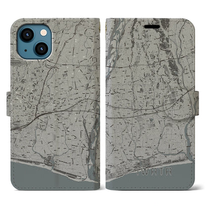 【磐田（静岡県）】地図柄iPhoneケース（手帳タイプ）モノトーン・iPhone 13 用