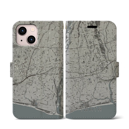 【磐田（静岡県）】地図柄iPhoneケース（手帳タイプ）モノトーン・iPhone 13 mini 用