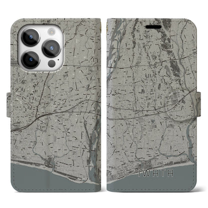 【磐田（静岡県）】地図柄iPhoneケース（手帳タイプ）モノトーン・iPhone 14 Pro 用