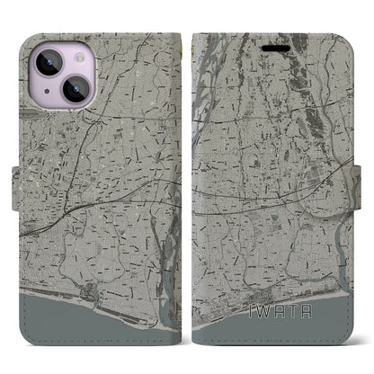 【磐田（静岡県）】地図柄iPhoneケース（手帳タイプ）モノトーン・iPhone 14 用