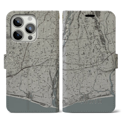 【磐田（静岡県）】地図柄iPhoneケース（手帳タイプ）モノトーン・iPhone 15 Pro 用