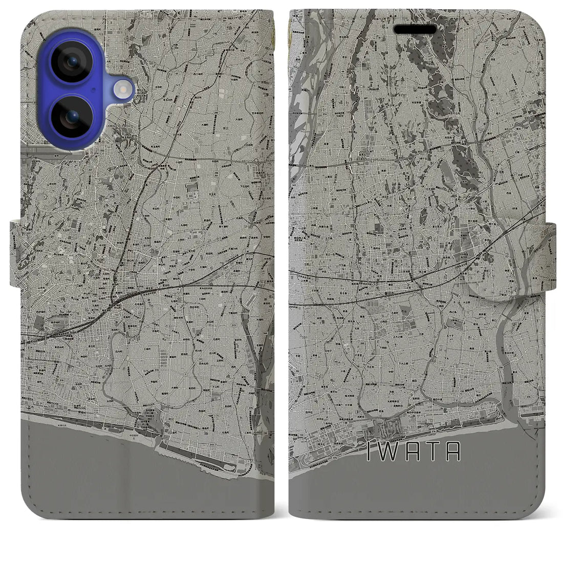 【磐田(静岡県)】地図柄iPhoneケース(手帳タイプ)モノトーン・iPhone 16 Pro Max 用