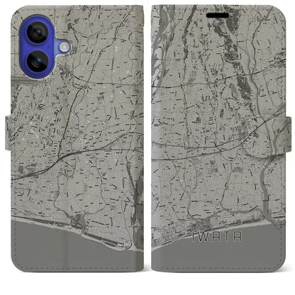 【磐田（静岡県）】地図柄iPhoneケース（手帳タイプ）モノトーン・iPhone 16 Pro Max 用