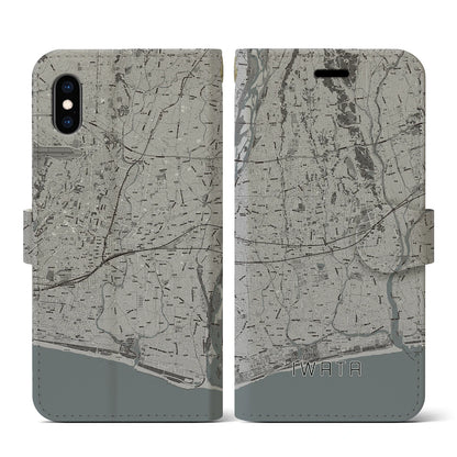 【磐田（静岡県）】地図柄iPhoneケース（手帳タイプ）モノトーン・iPhone XS / X 用
