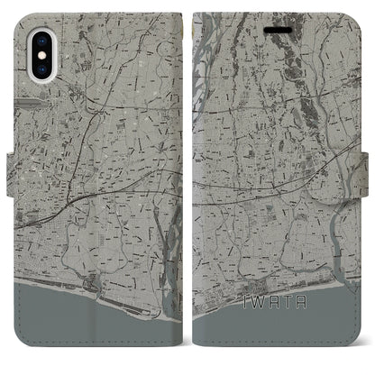 【磐田（静岡県）】地図柄iPhoneケース（手帳タイプ）モノトーン・iPhone XS Max 用