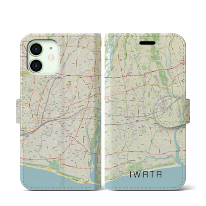【磐田（静岡県）】地図柄iPhoneケース（手帳タイプ）ナチュラル・iPhone 12 mini 用