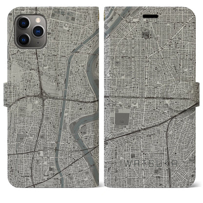 【岩塚（愛知県）】地図柄iPhoneケース（手帳タイプ）モノトーン・iPhone 11 Pro Max 用