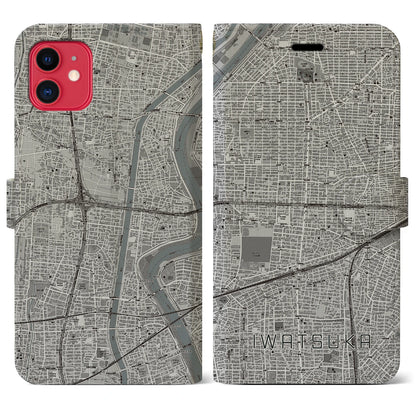 【岩塚（愛知県）】地図柄iPhoneケース（手帳タイプ）モノトーン・iPhone 11 用