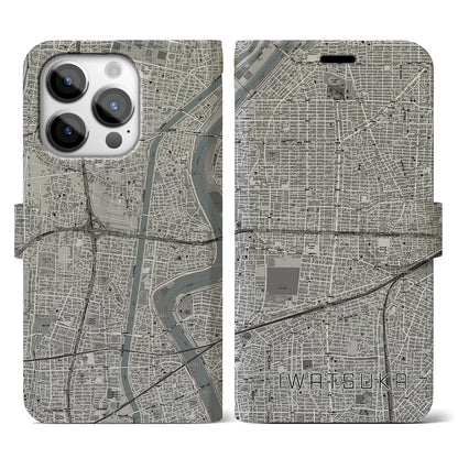【岩塚（愛知県）】地図柄iPhoneケース（手帳タイプ）モノトーン・iPhone 14 Pro 用