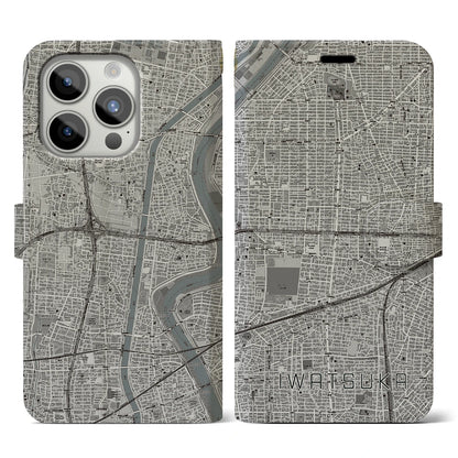 【岩塚（愛知県）】地図柄iPhoneケース（手帳タイプ）モノトーン・iPhone 15 Pro 用