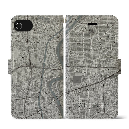 【岩塚（愛知県）】地図柄iPhoneケース（手帳タイプ）モノトーン・iPhone SE（第3 / 第2世代） / 8 / 7 / 6s / 6 用