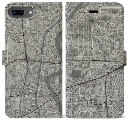 【岩塚（愛知県）】地図柄iPhoneケース（手帳タイプ）モノトーン・iPhone 8Plus /7Plus / 6sPlus / 6Plus 用