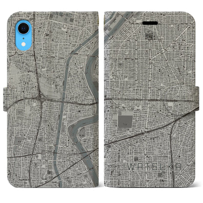 【岩塚（愛知県）】地図柄iPhoneケース（手帳タイプ）モノトーン・iPhone XR 用