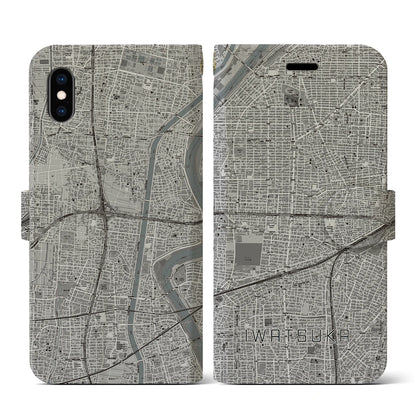 【岩塚（愛知県）】地図柄iPhoneケース（手帳タイプ）モノトーン・iPhone XS / X 用