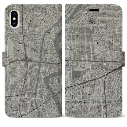 【岩塚（愛知県）】地図柄iPhoneケース（手帳タイプ）モノトーン・iPhone XS Max 用