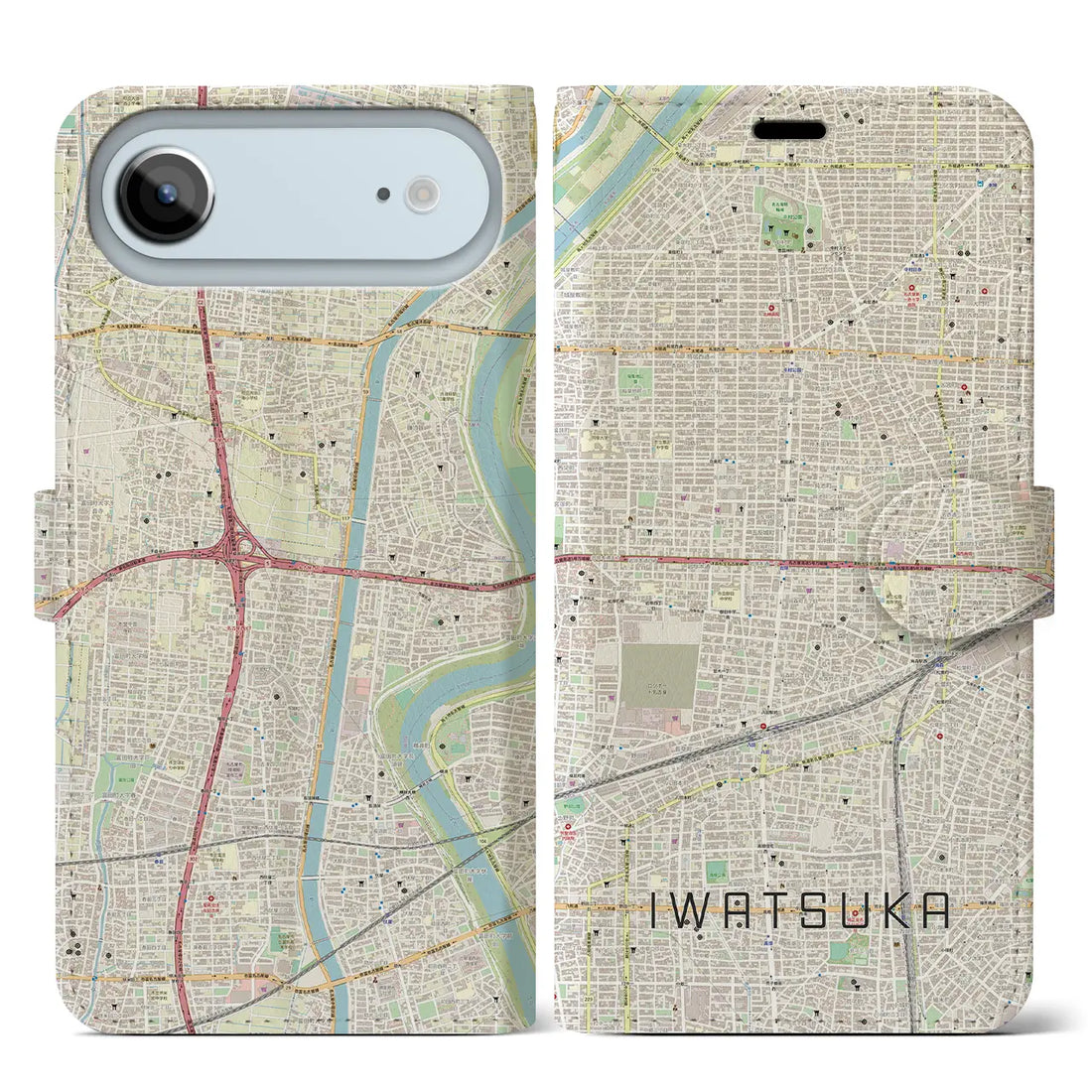 【岩塚（愛知県）】地図柄iPhoneケース（手帳タイプ）ナチュラル・iPhone 17 Pro Max 用