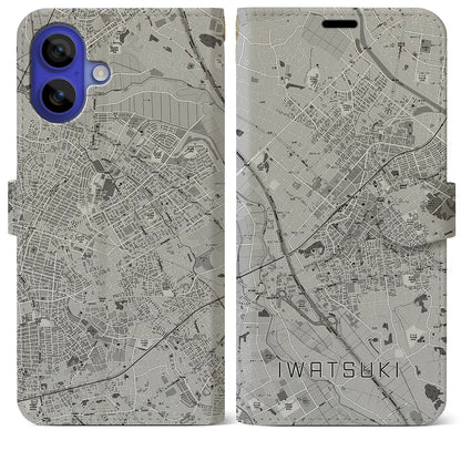 【岩槻（埼玉県）】地図柄iPhoneケース（手帳タイプ）モノトーン・iPhone 16 Pro Max 用