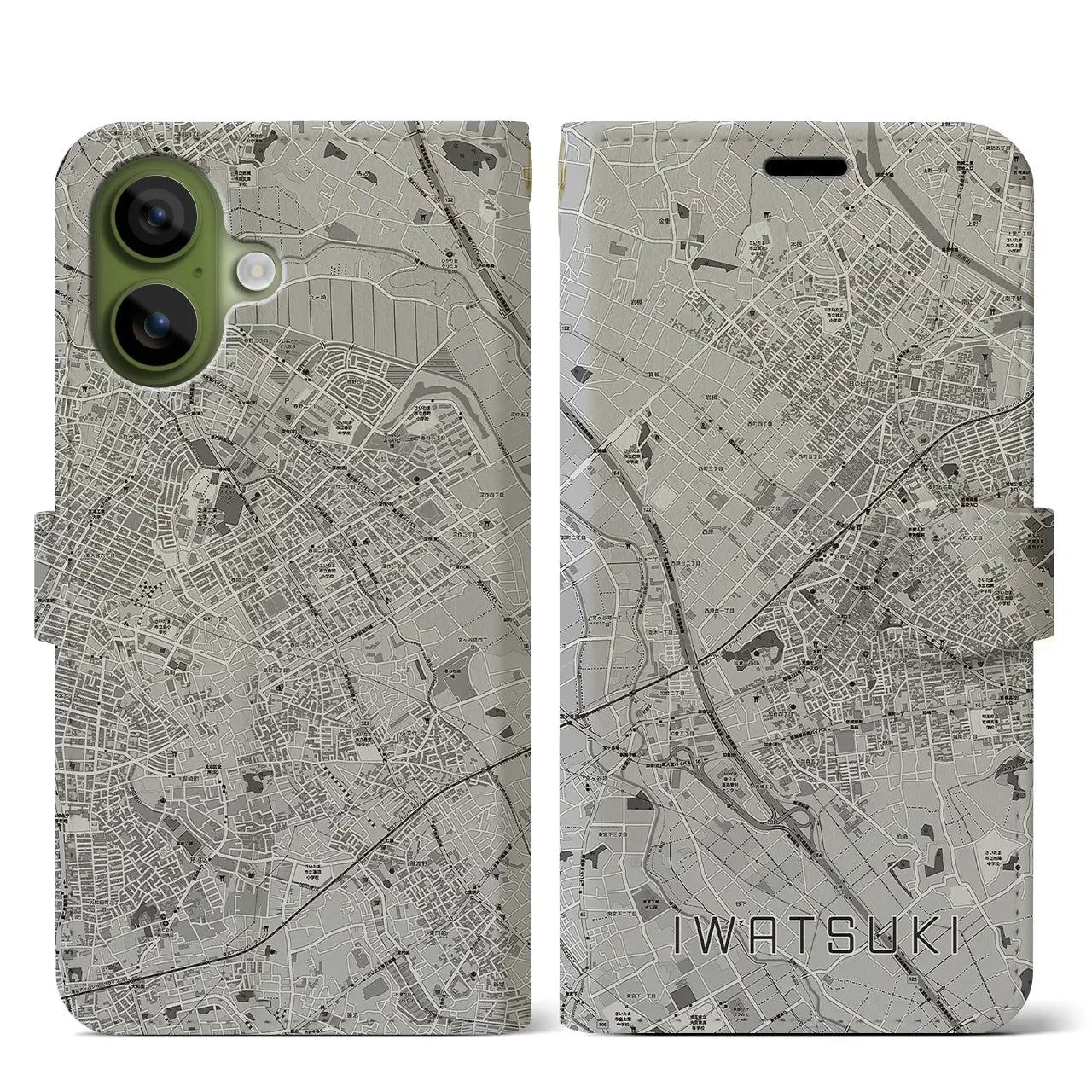 【岩槻（埼玉県）】地図柄iPhoneケース（手帳タイプ）