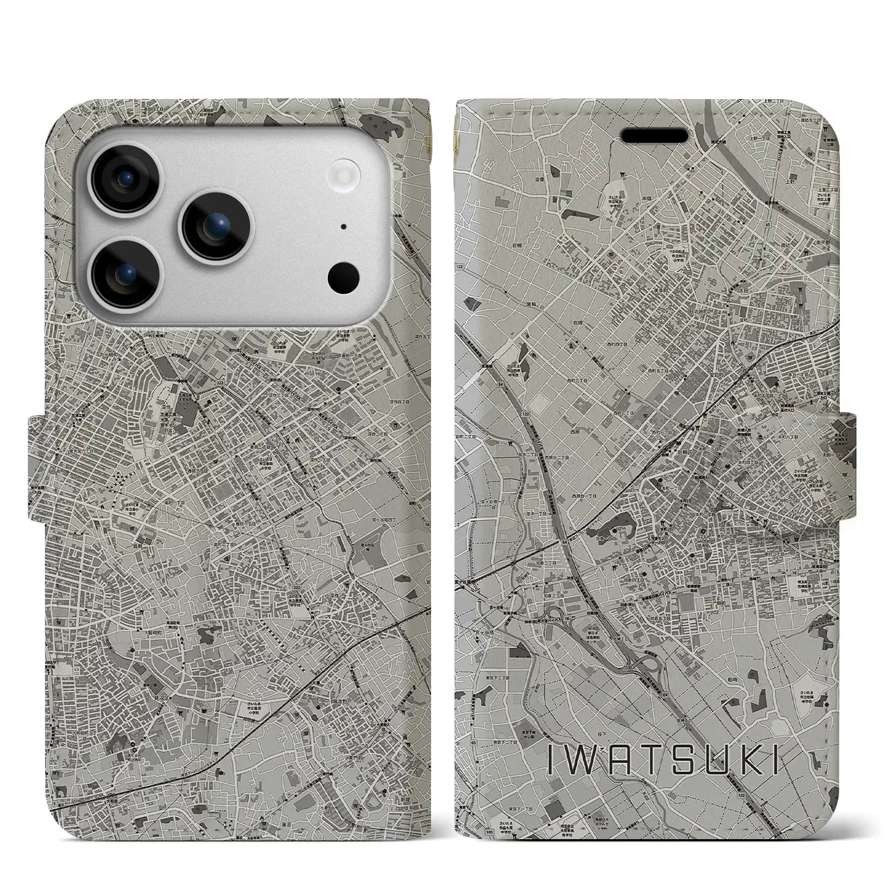 【岩槻（埼玉県）】地図柄iPhoneケース（手帳タイプ）