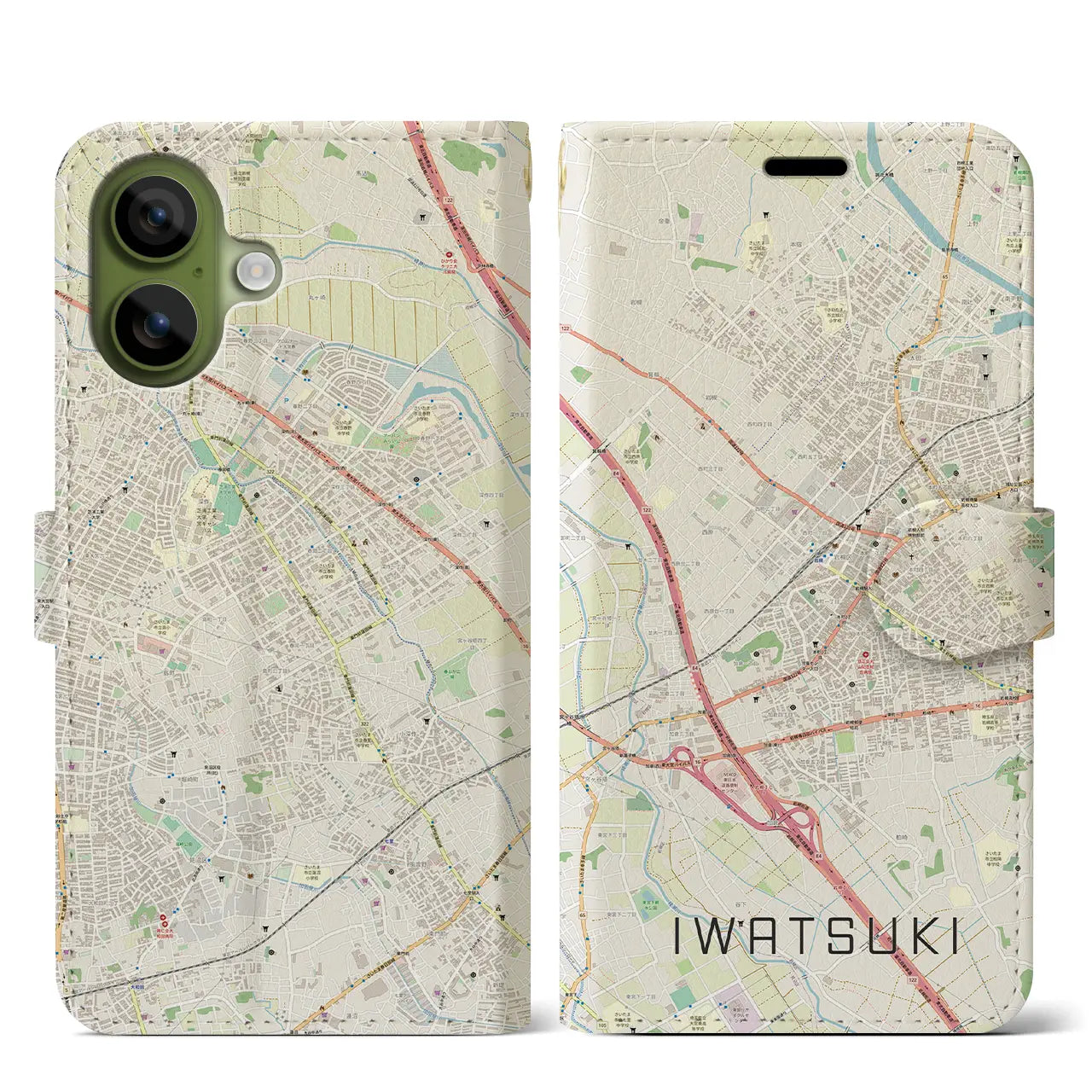 【岩槻（埼玉県）】地図柄iPhoneケース（手帳タイプ）