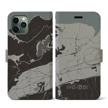 【伊予土居（愛媛県）】地図柄iPhoneケース（手帳タイプ）モノトーン・iPhone 11 Pro 用