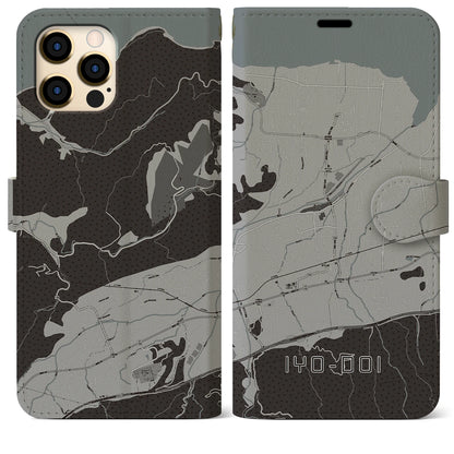 【伊予土居（愛媛県）】地図柄iPhoneケース（手帳タイプ）モノトーン・iPhone 12 Pro Max 用