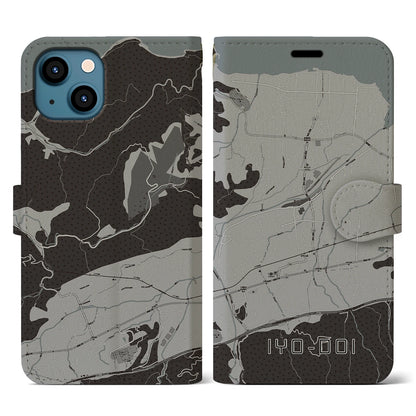 【伊予土居（愛媛県）】地図柄iPhoneケース（手帳タイプ）モノトーン・iPhone 13 用