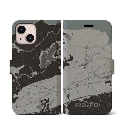 【伊予土居（愛媛県）】地図柄iPhoneケース（手帳タイプ）モノトーン・iPhone 13 mini 用