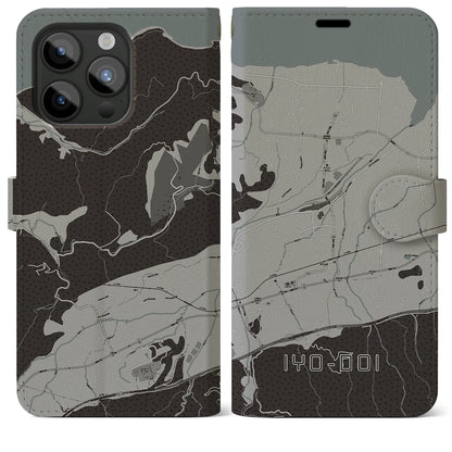 【伊予土居（愛媛県）】地図柄iPhoneケース（手帳タイプ）モノトーン・iPhone 15 Pro Max 用