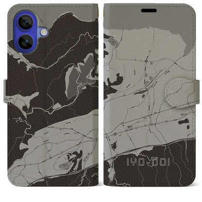 【伊予土居（愛媛県）】地図柄iPhoneケース（手帳タイプ）モノトーン・iPhone 16 Pro Max 用