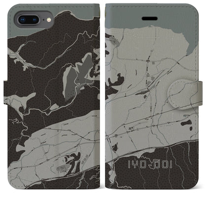 【伊予土居（愛媛県）】地図柄iPhoneケース（手帳タイプ）モノトーン・iPhone 8Plus /7Plus / 6sPlus / 6Plus 用