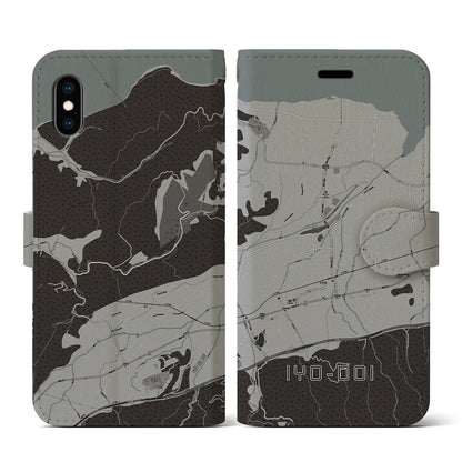 【伊予土居（愛媛県）】地図柄iPhoneケース（手帳タイプ）モノトーン・iPhone XS / X 用