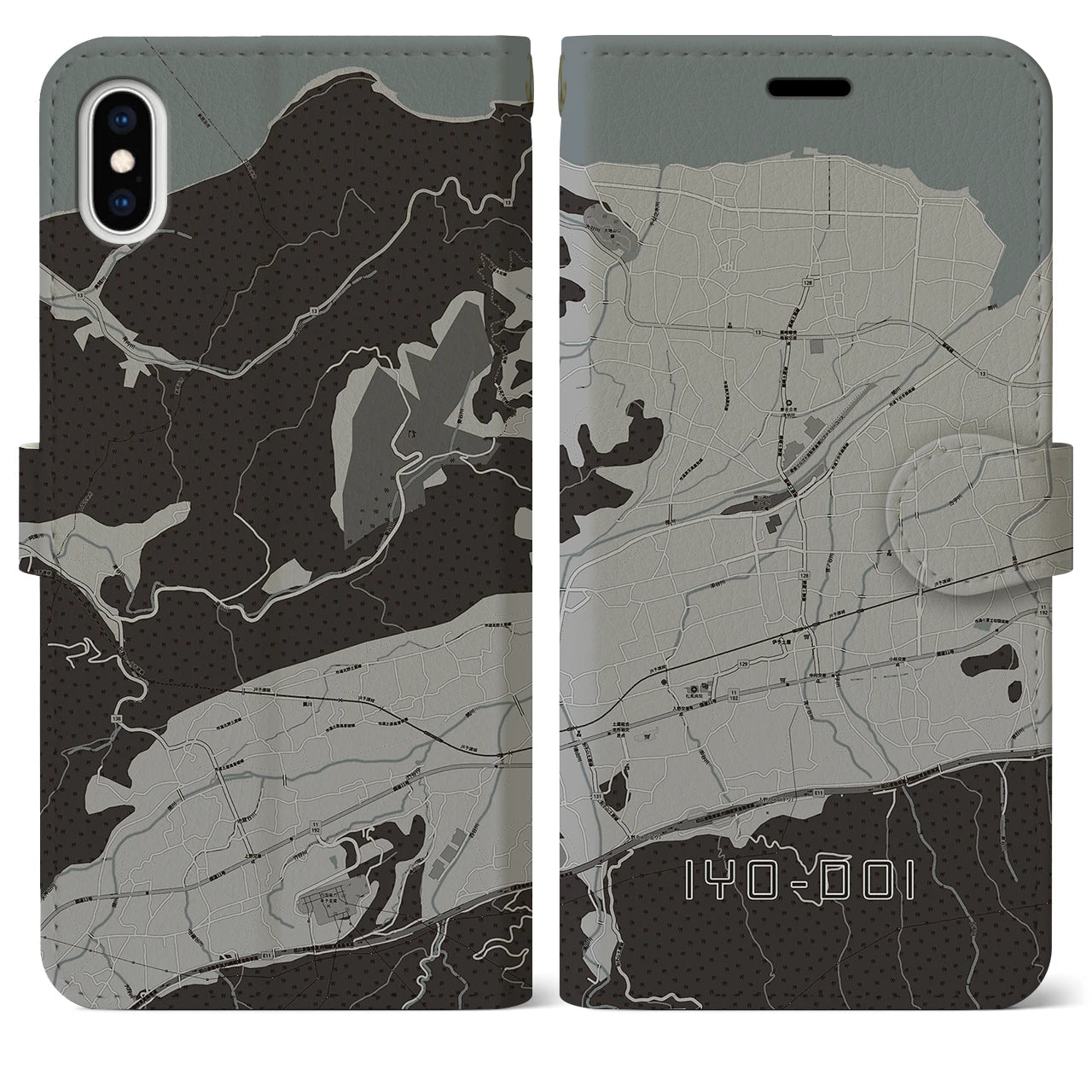 【伊予土居】地図柄iPhoneケース（手帳両面タイプ・モノトーン）iPhone XS Max 用
