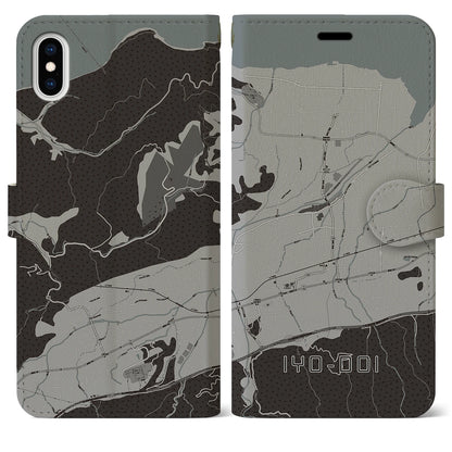 【伊予土居（愛媛県）】地図柄iPhoneケース（手帳タイプ）モノトーン・iPhone XS Max 用