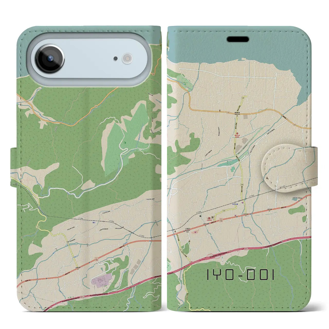 【伊予土居（愛媛県）】地図柄iPhoneケース（手帳タイプ）