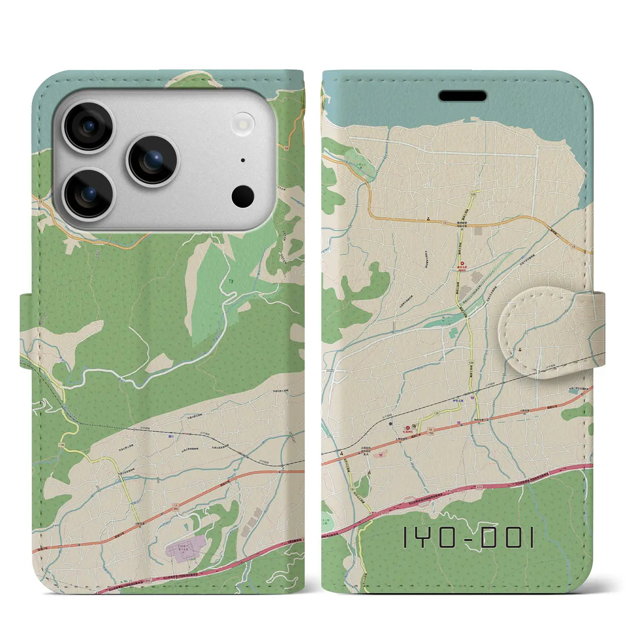 【伊予土居（愛媛県）】地図柄iPhoneケース（手帳タイプ）