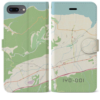 【伊予土居（愛媛県）】地図柄iPhoneケース（手帳タイプ）ナチュラル・iPhone 8Plus /7Plus / 6sPlus / 6Plus 用